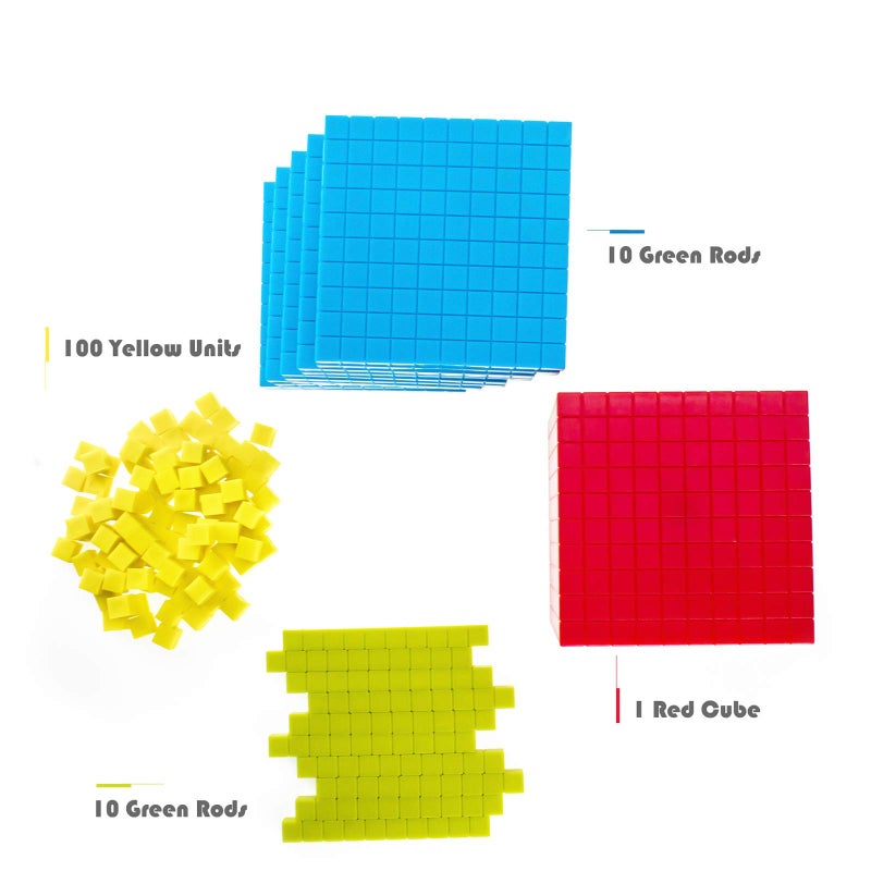 Doloowee Base Ten Blocks Set - 121PCs Base 10 Set Learning Math Manipulative Teach Kids Volume  Place Value and Number Concepts for Early Counting Math in School or Home - Image 2